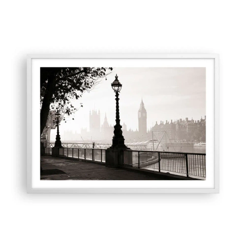 Plakat i hvid ramme - London morgen - 70x50 cm