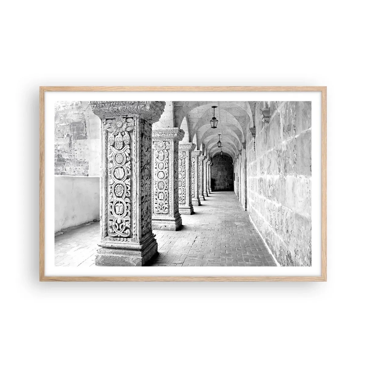 Plakat i ramme af lyst egetræ - Og hvor går det hen...? - 91x61 cm