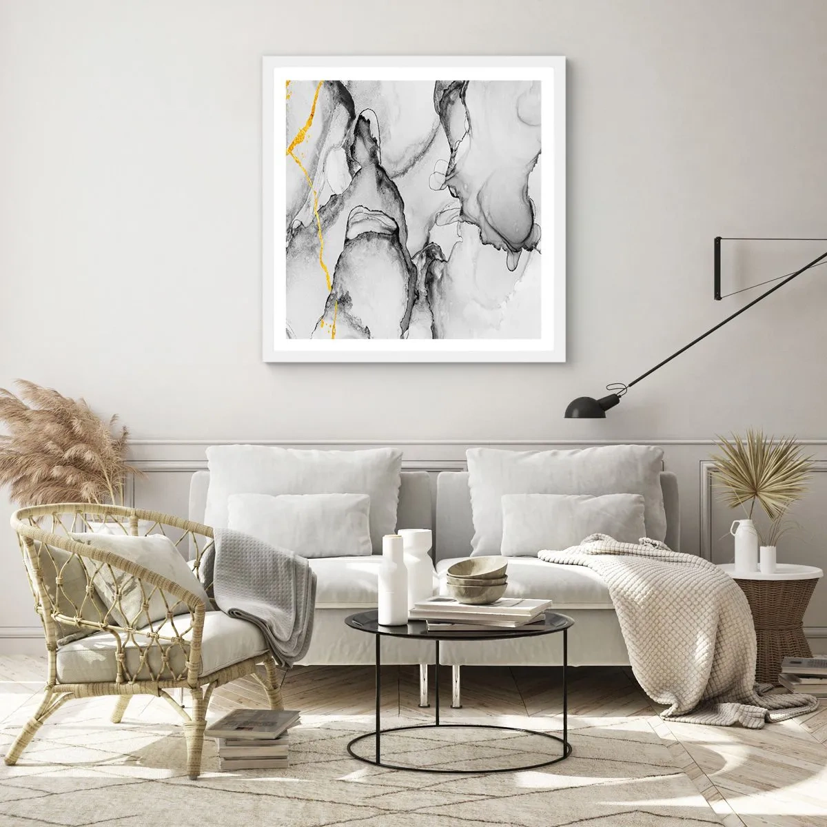 Plakat i hvid ramme - Sammensætning med guldmotiv - 40x40 cm