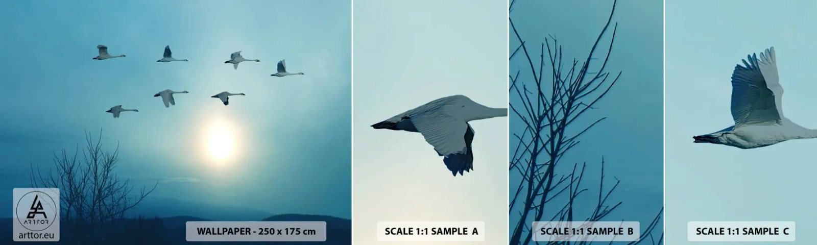 Prøve Fototapet Selvklæbende Deluxe Sticker - Farvel til sommeren for et år - Landskab, stork, Fugle - 100x30 cm