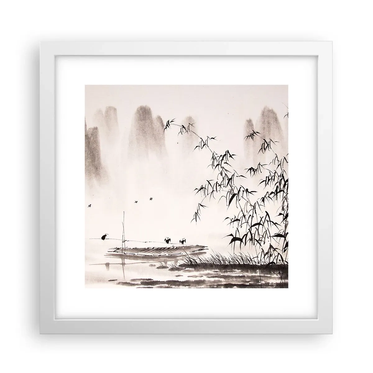 Plakat i hvid ramme - Stilhed i rismarkerne - 30x30 cm