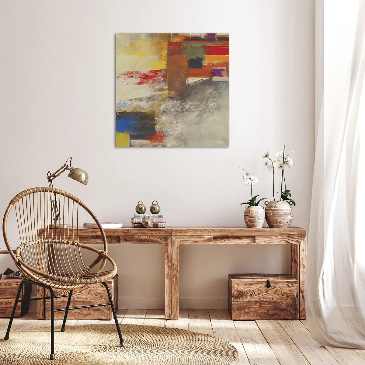 Lærredstryk - Billede på lærred - Geometri af farver - 30x30 cm