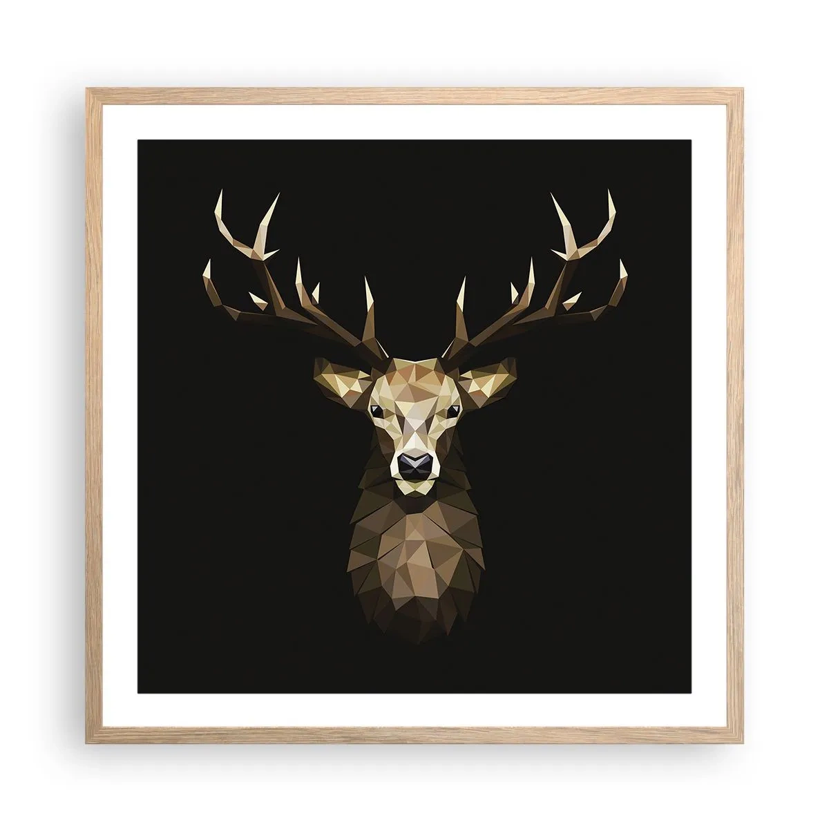 Plakat i ramme af lyst egetræ - Kubistisk hjort - 60x60 cm