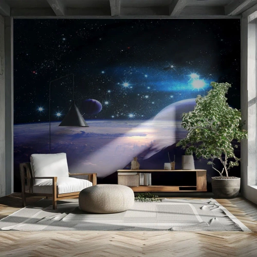 Fototapet Premium Sand - Er du stadig alene? - Kosmos, Jorden, Univers - 100x70 cm