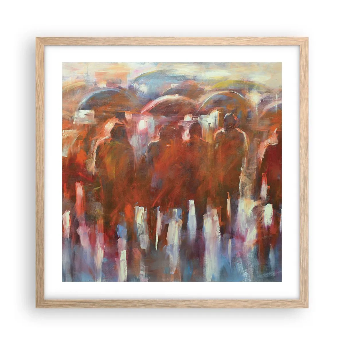 Plakat i ramme af lyst egetræ - Lige i regn og tåge - 50x50 cm