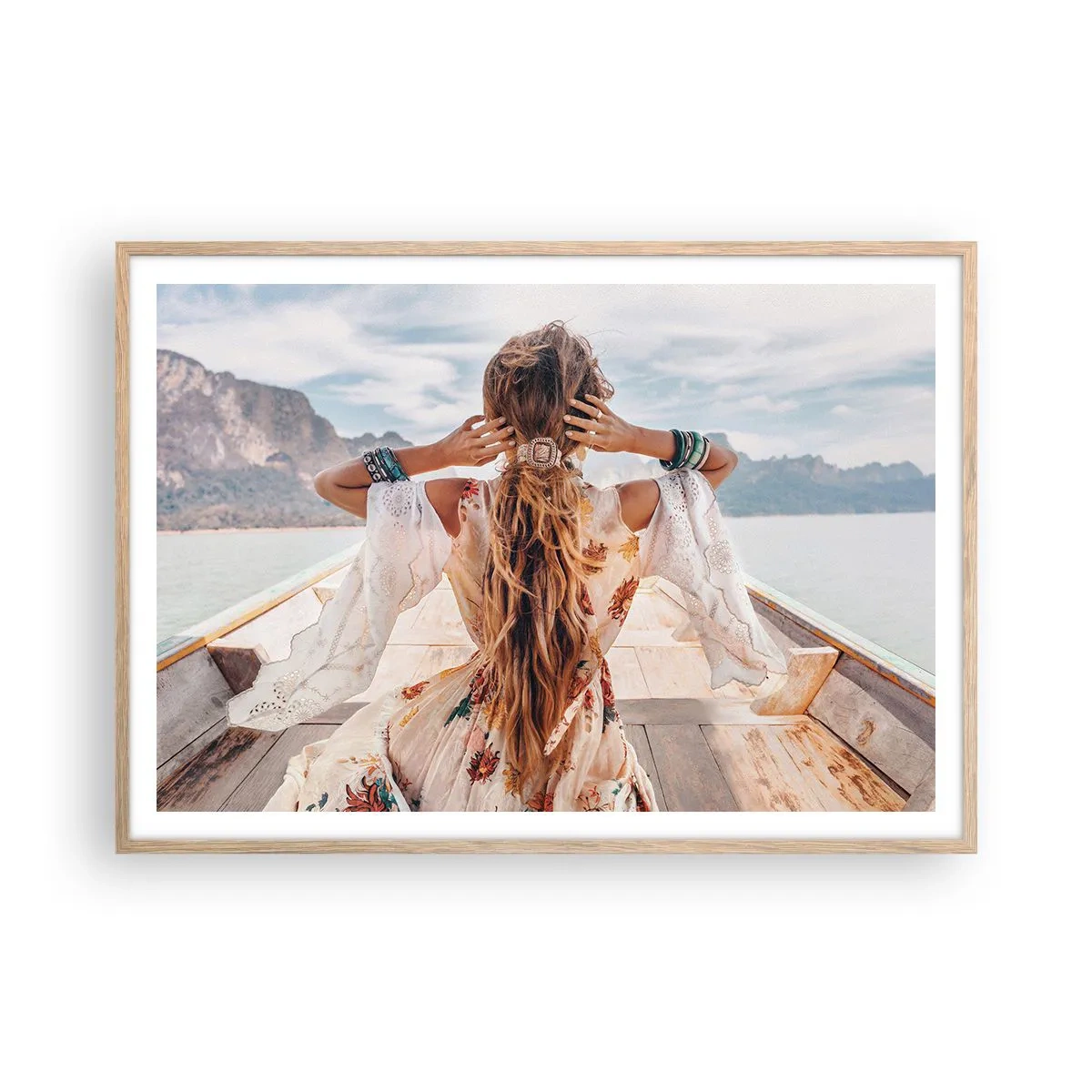 Plakat i ramme af lyst egetræ - På vej mod lykken - 100x70 cm