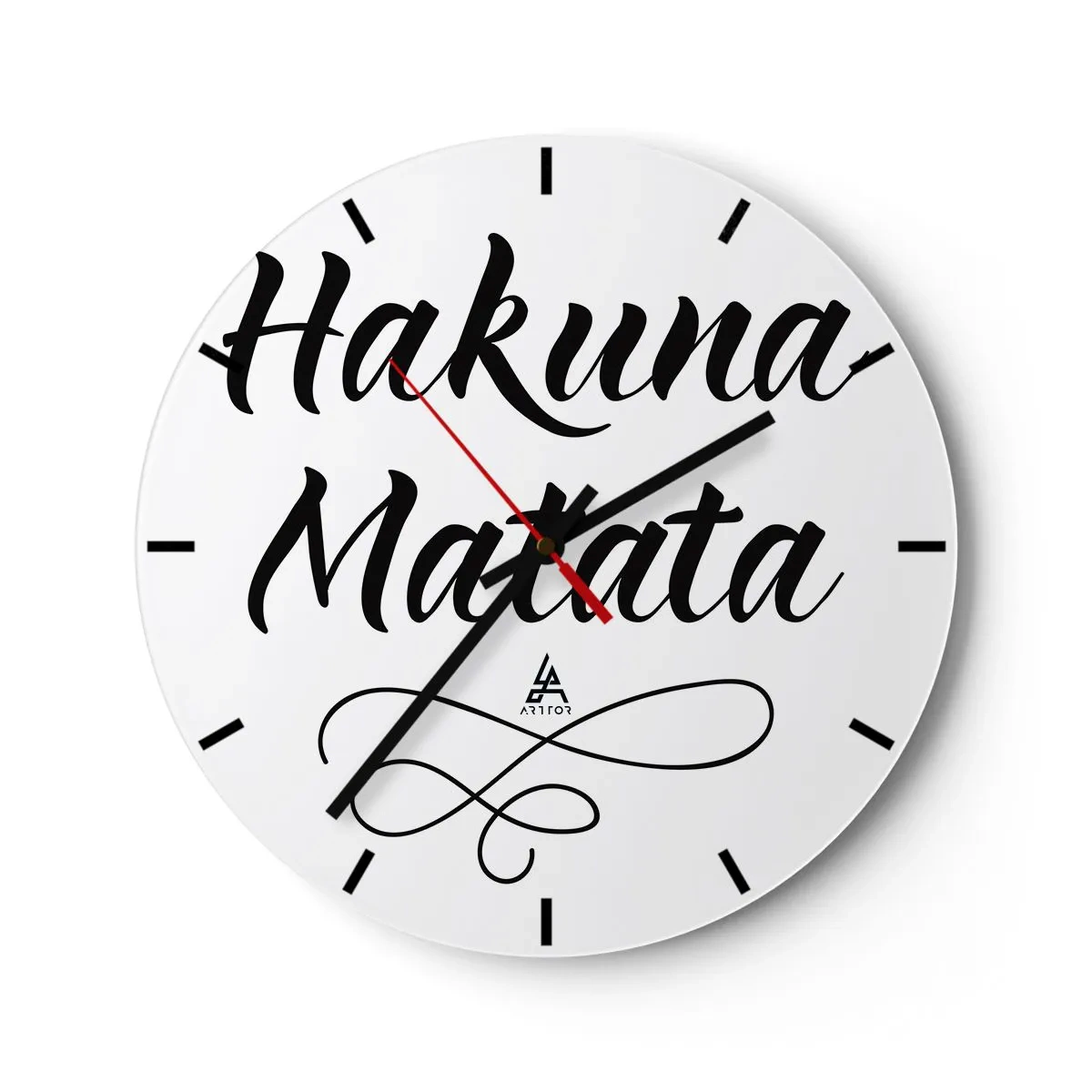 Vægur, Uret - Sort Hakuna Matata-skrift på en hvid baggrund - 30x30cm - Bedste råd - Moderne vægdekoration til stue, køkken og soveværelse ARTTOR
