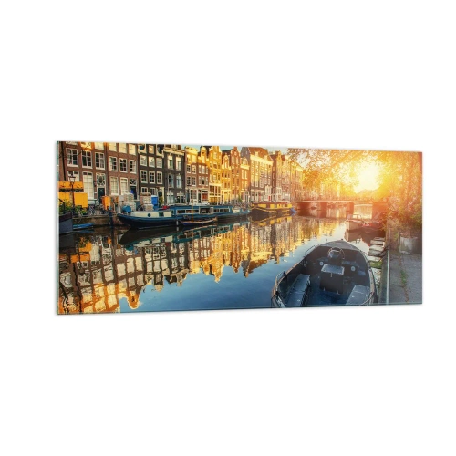 Billede på glas - Morgen i Amsterdam - 100x40 cm