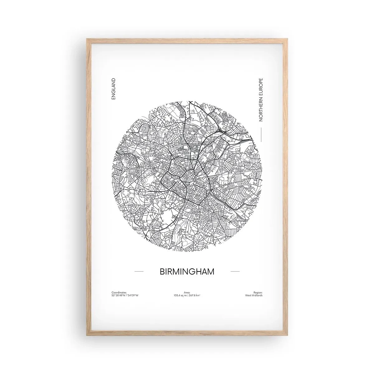 Plakat i ramme af lyst egetræ - Birminghams anatomi - 61x91 cm