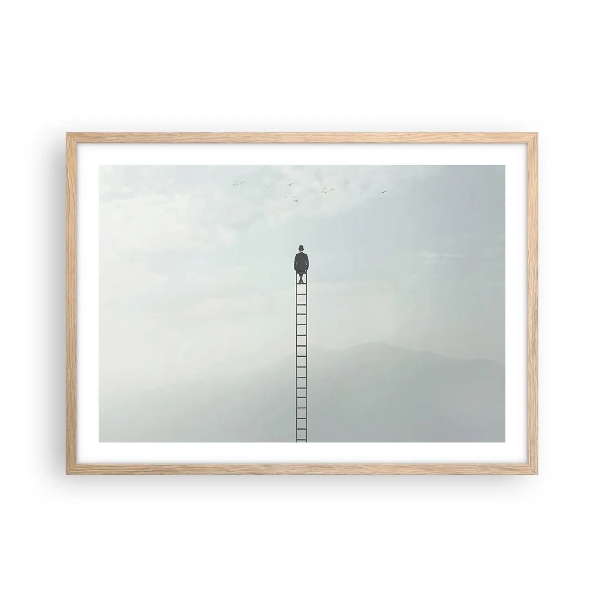 Plakat i ramme af lyst egetræ - Stig yderligere - 70x50 cm