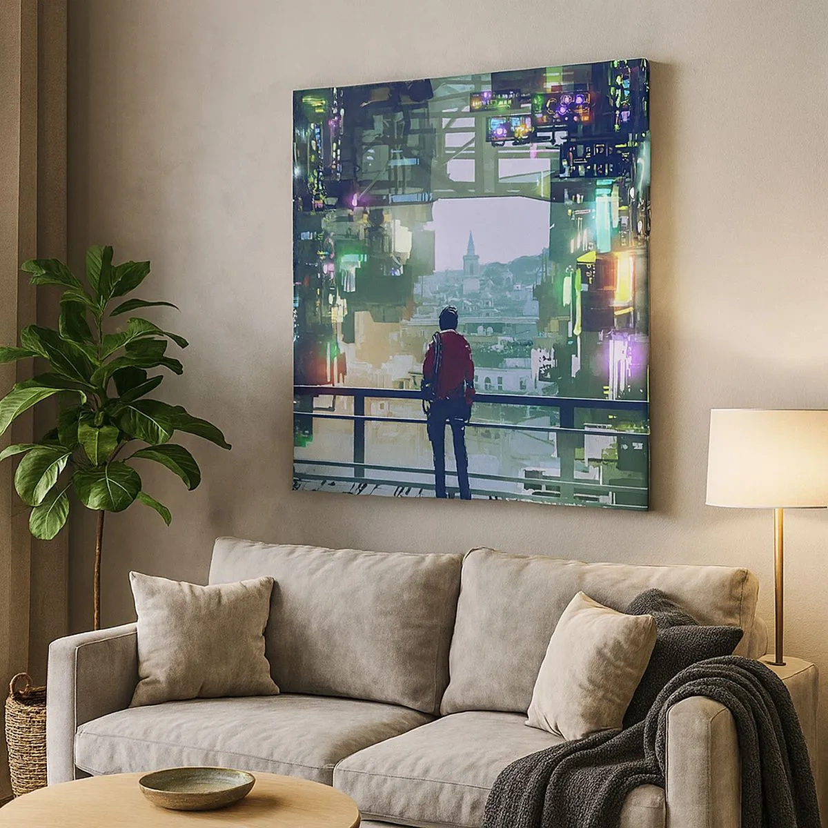 Lærredstryk - Billede på lærred - To verdener - 30x30 cm