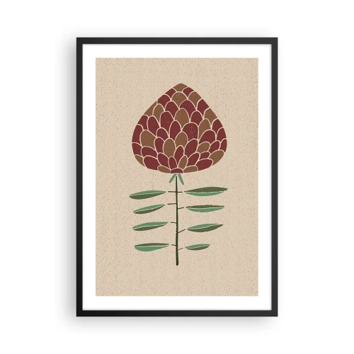 Plakat i sort ramme - Abstrakt blomst i varme farver på en beige baggrund - 50x70cm - Som en stor pind - Moderne vægdekoration til stue og soveværelse ARTTOR