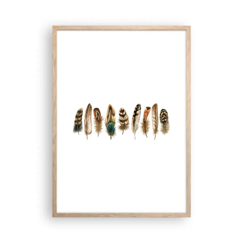 Plakat i ramme af lyst egetræ - Variation med fjer - 50x70 cm