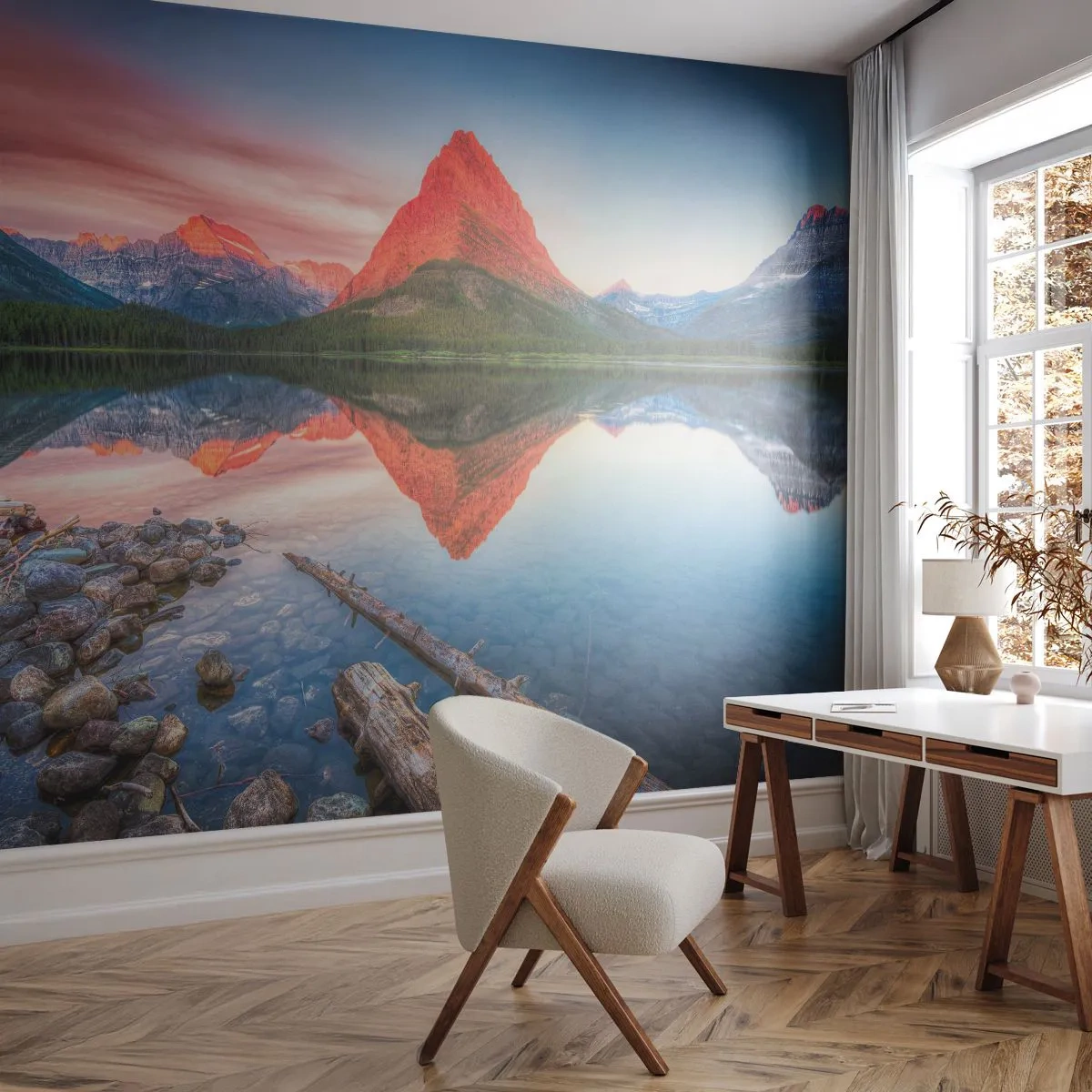 Fototapet Standard Eco - Varme og kulde - Landskab, Bjerge, Skov - 200x140 cm
