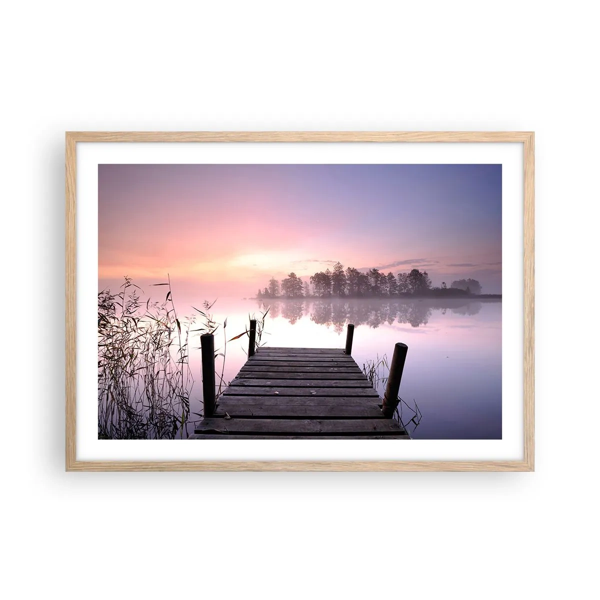 Plakat i ramme af lyst egetræ - Ud af den lilla tåge... - 70x50 cm