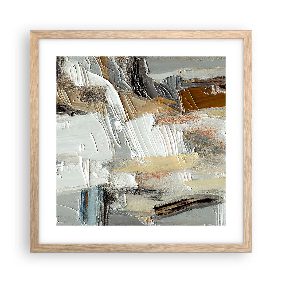 Plakat i ramme af lyst egetræ - Farverige lagdelinger - 40x40 cm