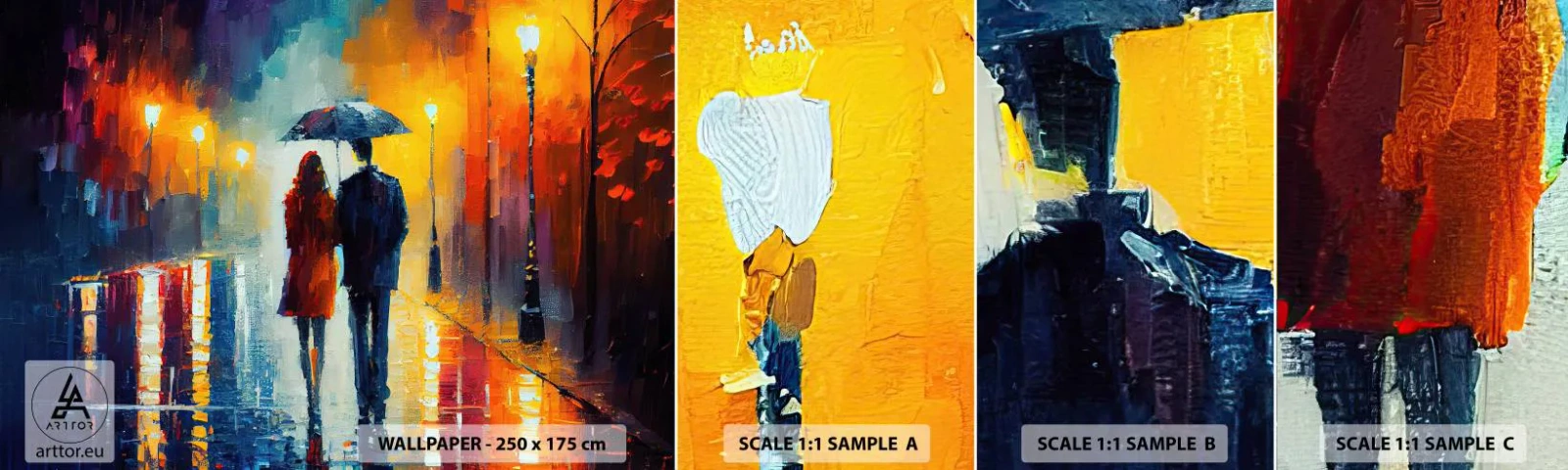 Prøve Fototapet Selvklæbende Deluxe Sticker - Sammen - en farverig nat - Par, Romantisk, Gå - 100x30 cm