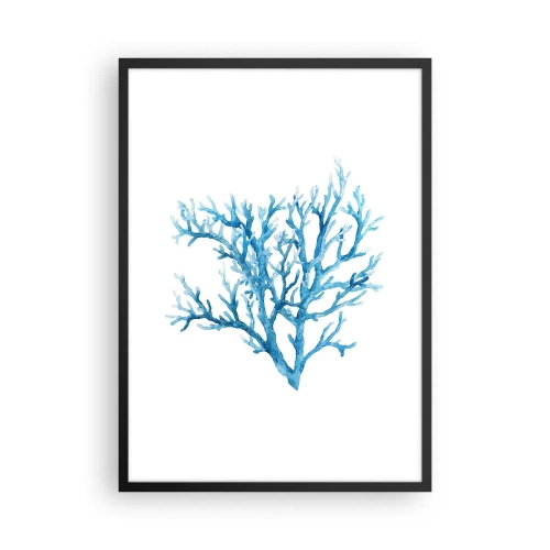 Plakat i sort ramme - Blå koral i akvarelstil på hvid baggrund - 50x70cm - Marint filigran - Moderne vægdekoration til stue og soveværelse ARTTOR