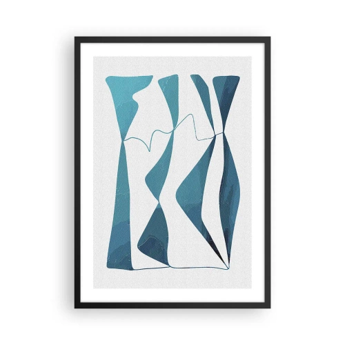 Plakat i sort ramme - En abstrakt komposition i blå nuancer med dynamiske linjer. - 50x70cm - Abstraktion: en turkis sammensætning - Moderne vægdekoration til stue og soveværelse ARTTOR