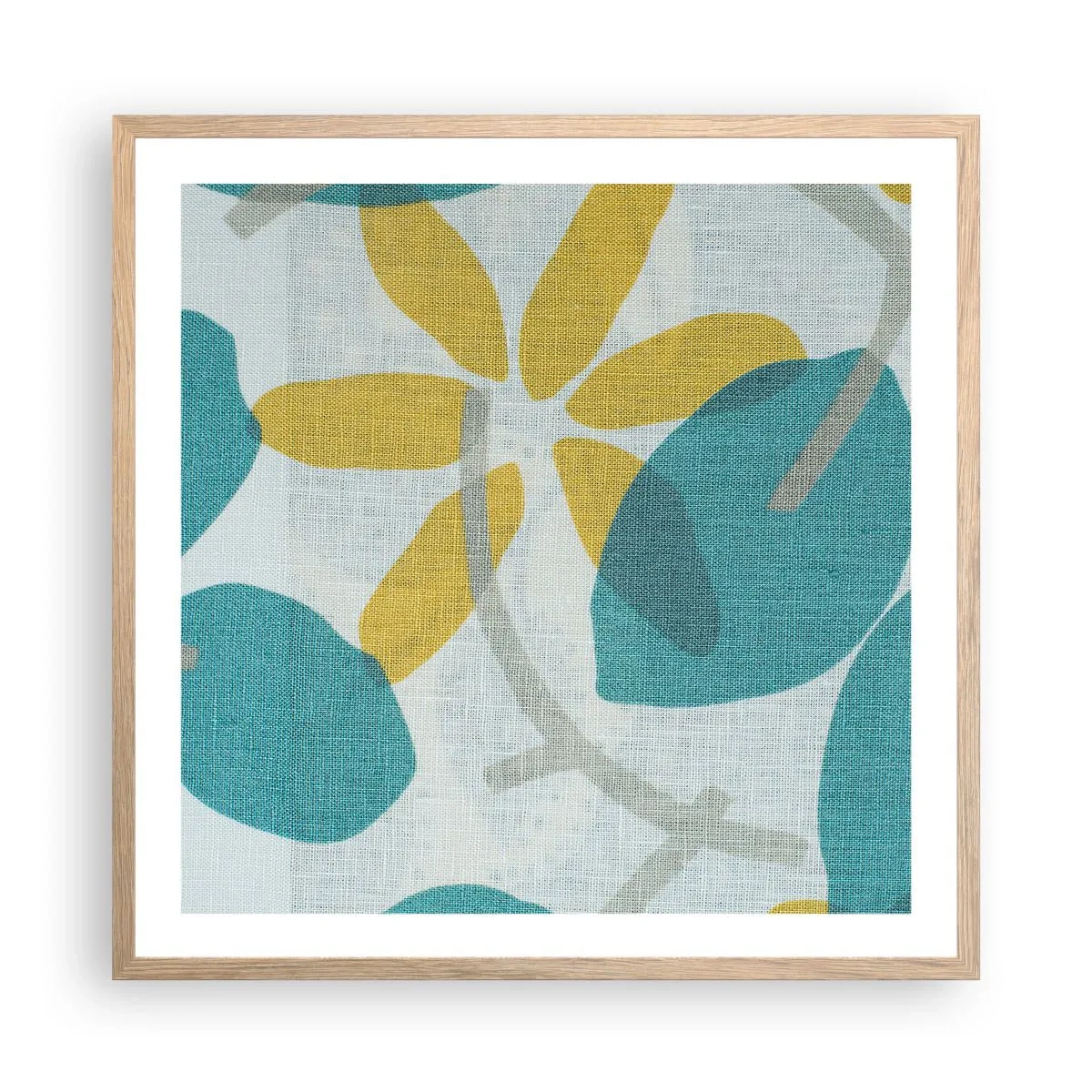 Plakat i ramme af lyst egetræ - Blandt azurblå blade - 60x60 cm