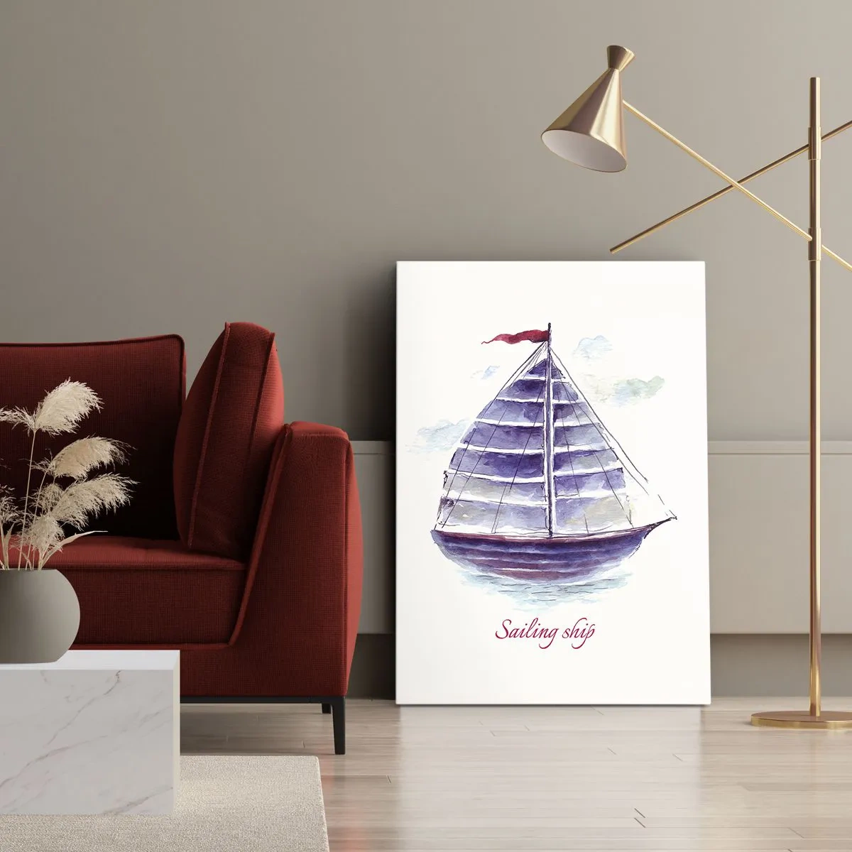 Lærredstryk - Billede på lærred - Fulde sejl og roligt vand - 55x100 cm