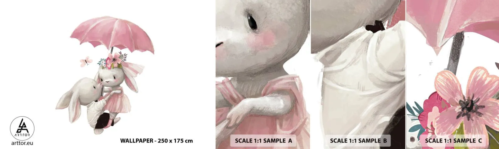 Prøve Fototapet Selvklæbende Deluxe Sticker - Det er kærlighed - For børn, Kaniner, Eventyr - 100x30 cm