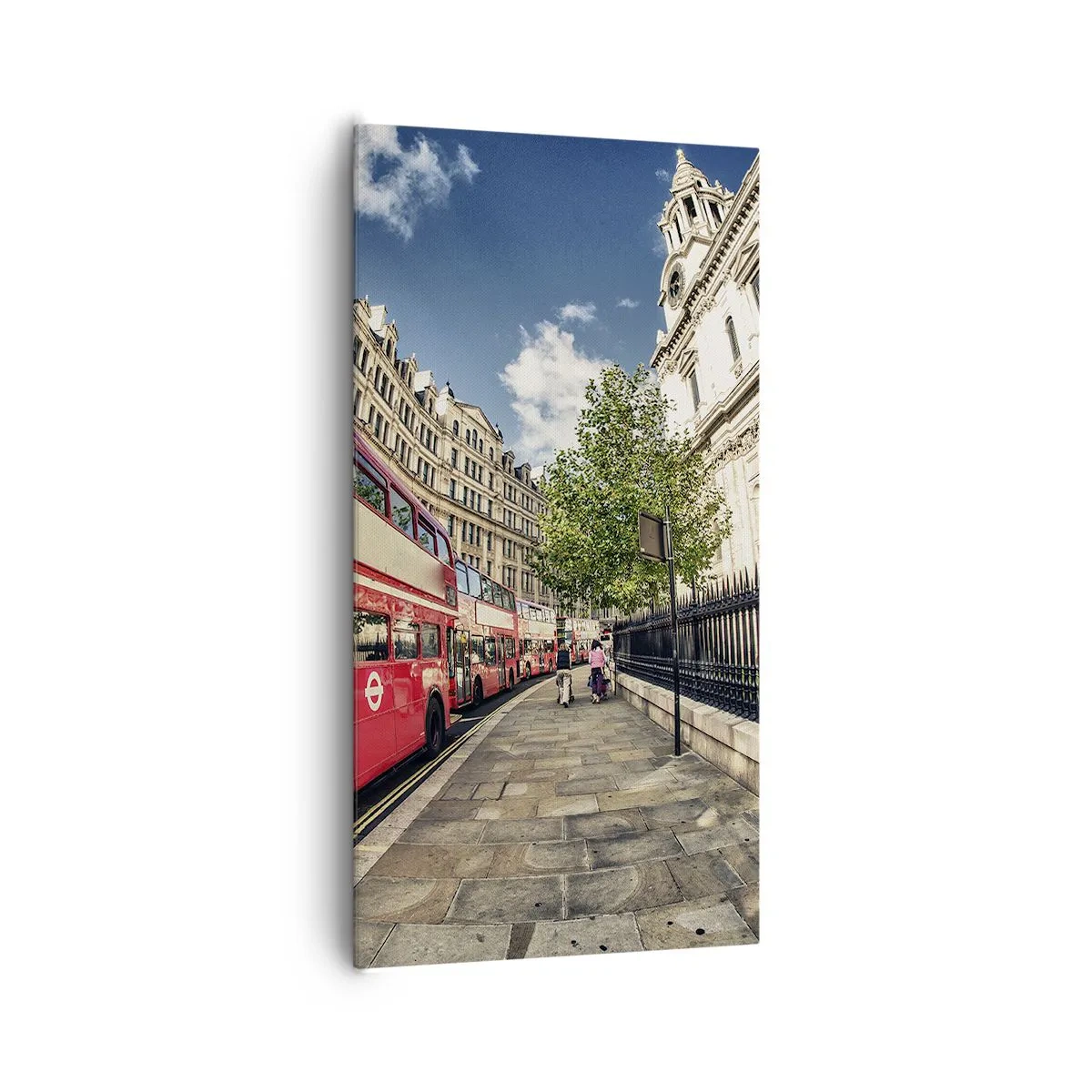Lærredstryk - Billede på lærred - Gade i London i grå og rødt - 65x120 cm