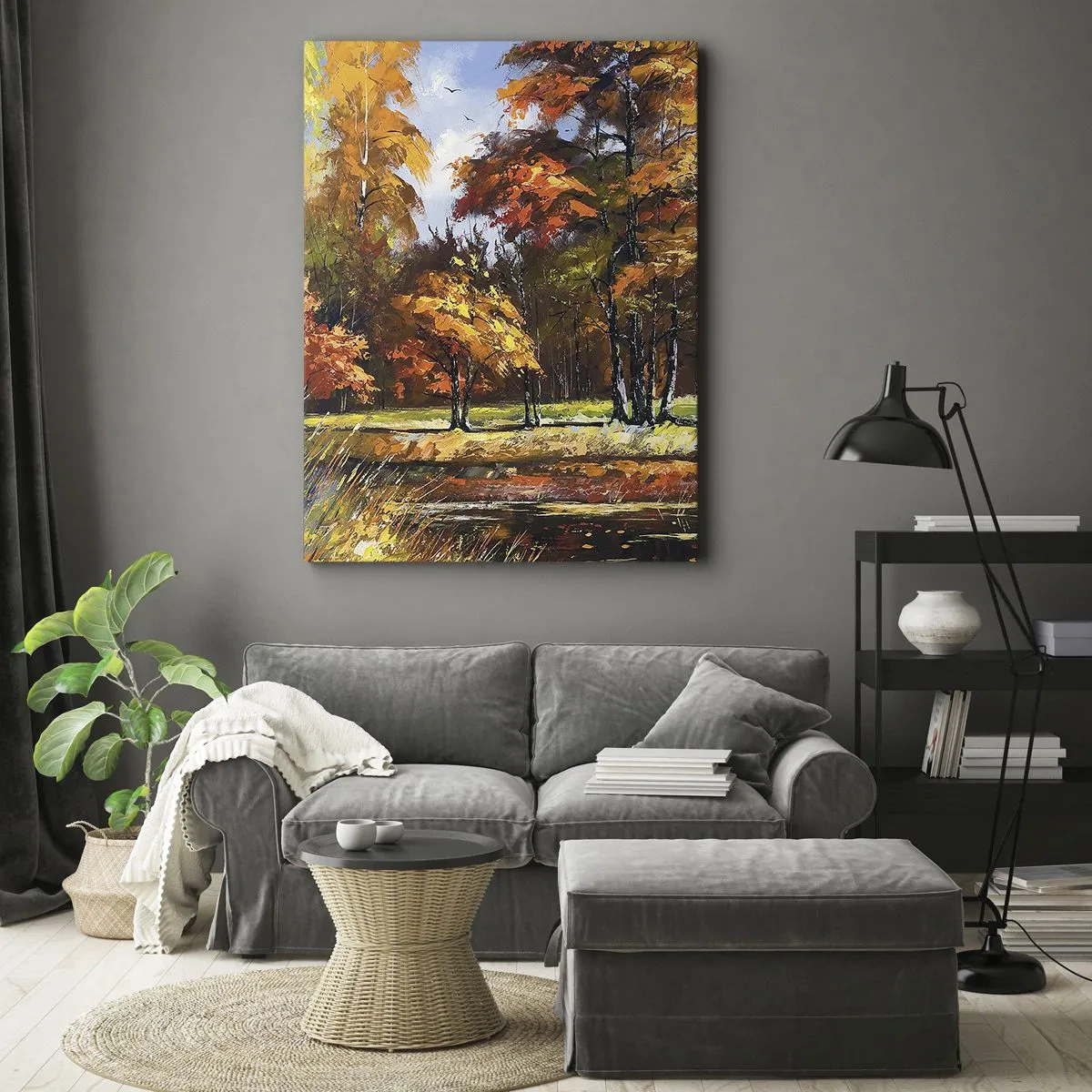 Lærredstryk - Billede på lærred - Landskab i guld og bronze - 50x70 cm