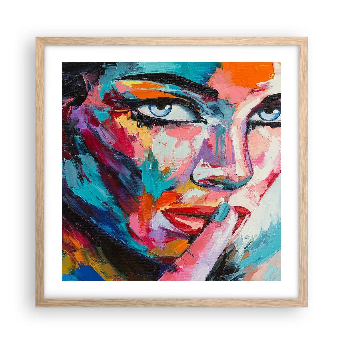 Plakat i ramme af lyst egetræ - Vores første hemmelighed - 50x50 cm