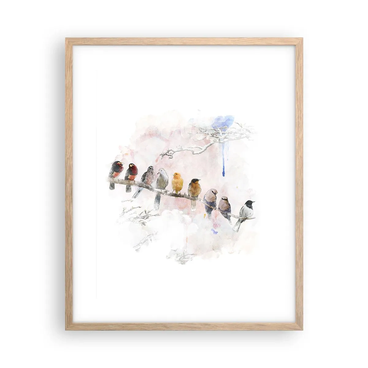 Plakat i ramme af lyst egetræ - Møde med vinger - 40x50 cm