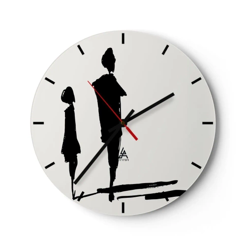 Vægur, Uret - Sorte silhuetter af to figurer på en hvid baggrund i en skitseret stil. - 30x30cm - Sikkert sammen? - Moderne vægdekoration til stue, køkken og soveværelse ARTTOR