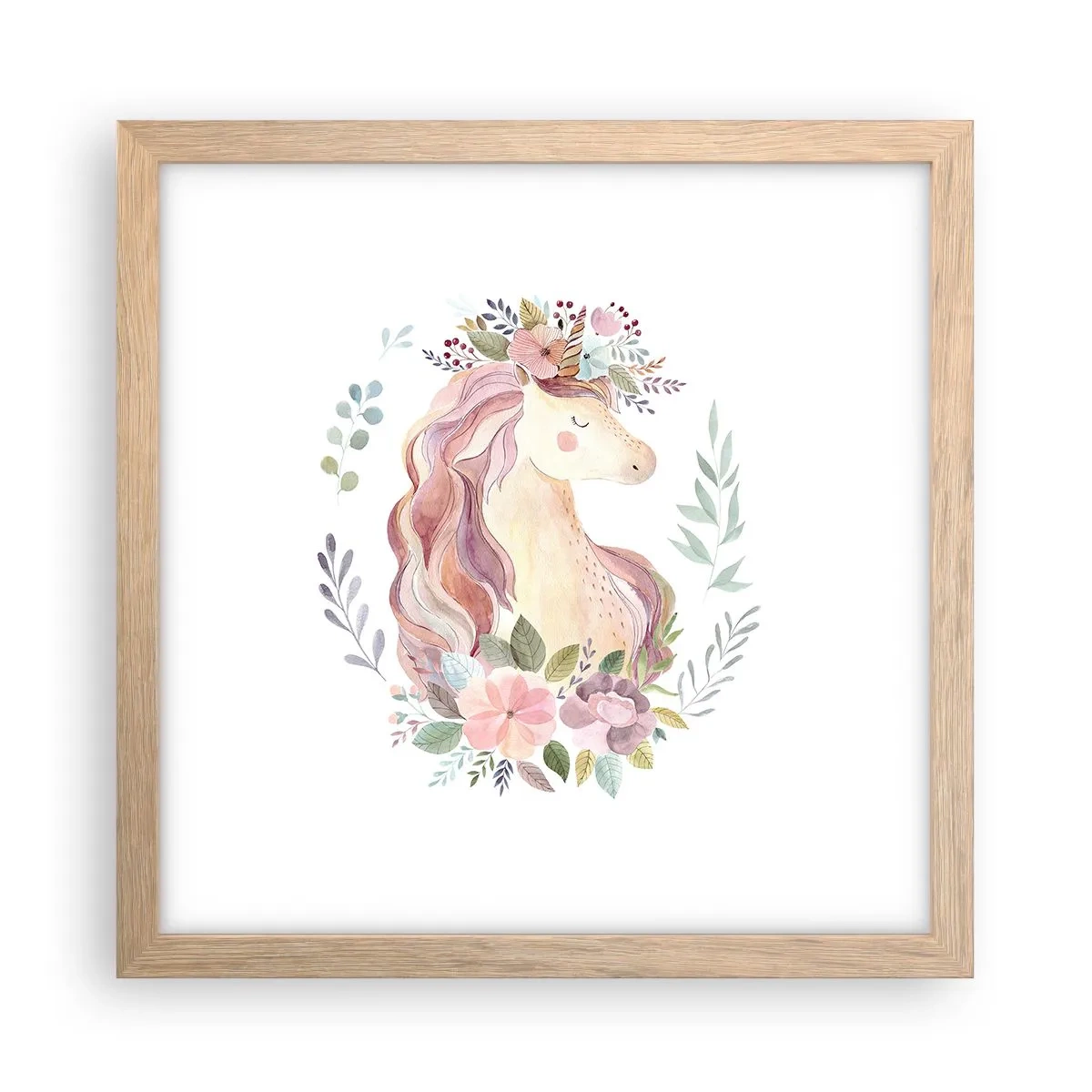 Plakat i ramme af lyst egetræ - En invitation til eventyrets verden - 30x30 cm