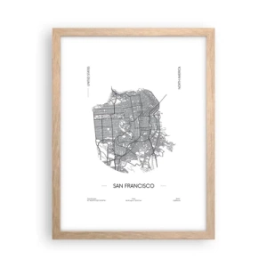 Plakat i ramme af lyst egetræ - San Franciscos anatomi - 30x40 cm