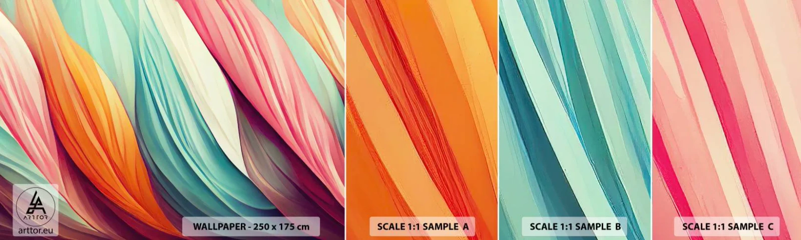 Fototapet Prøve Standard Eco - Regnbuevævning - Pastel, Linjer, Abstraktion - 100x30 cm