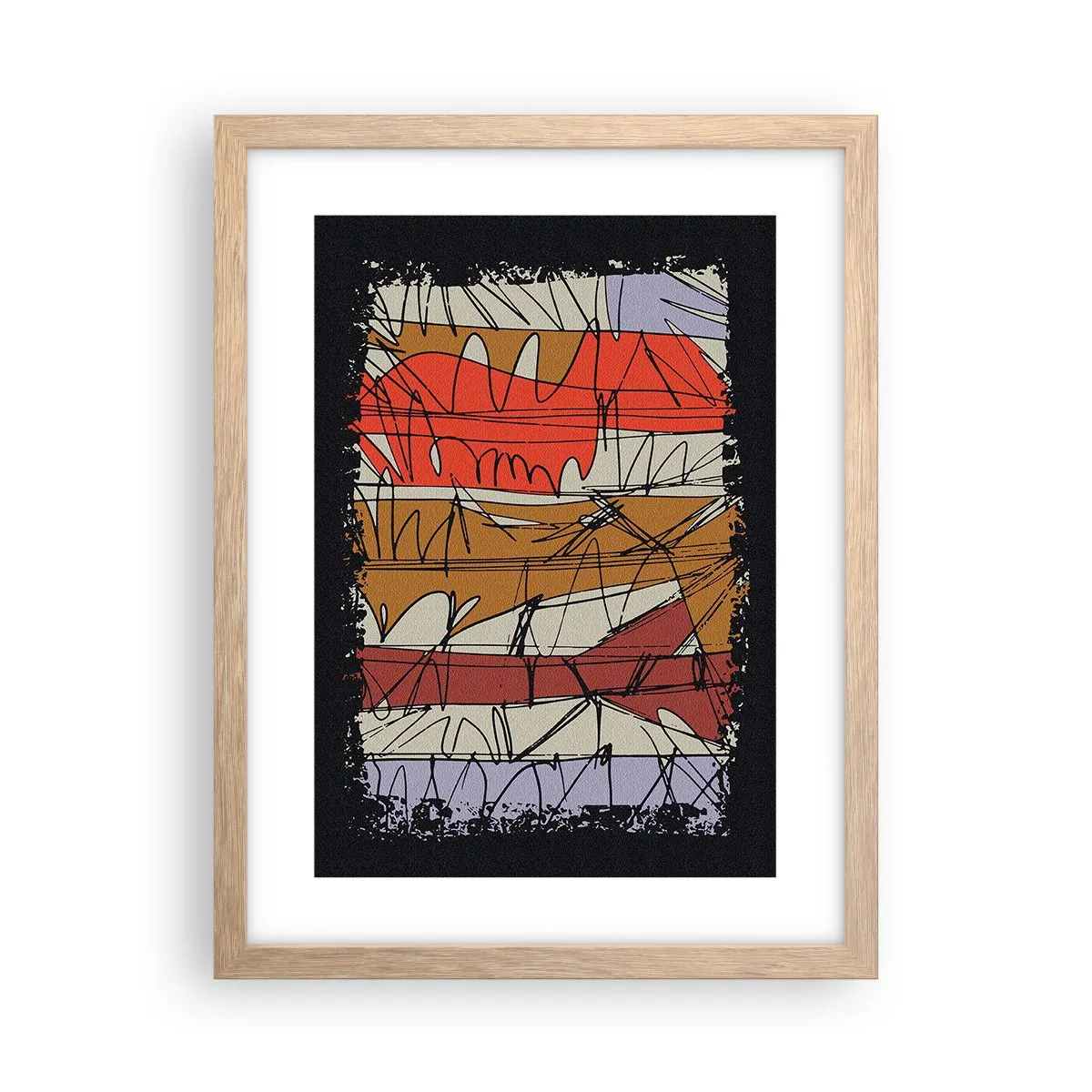 Plakat i ramme af lyst egetræ - Spontan komposition - 30x40 cm