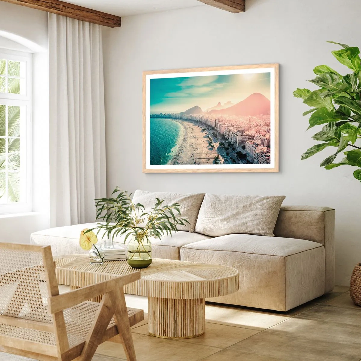 Plakat i ramme af lyst egetræ - Evig ferie i Rio - 91x61 cm