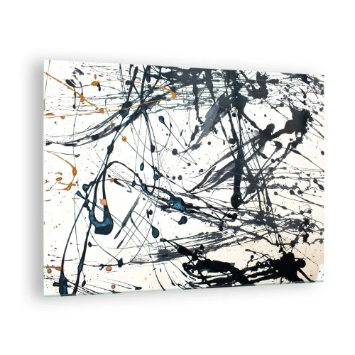 Billede på glas - Abstrakte pletter og linjer på en lys baggrund - 70x50cm - Med eller uden fornuft? - Moderne vægdekoration til stue og soveværelse ARTTOR