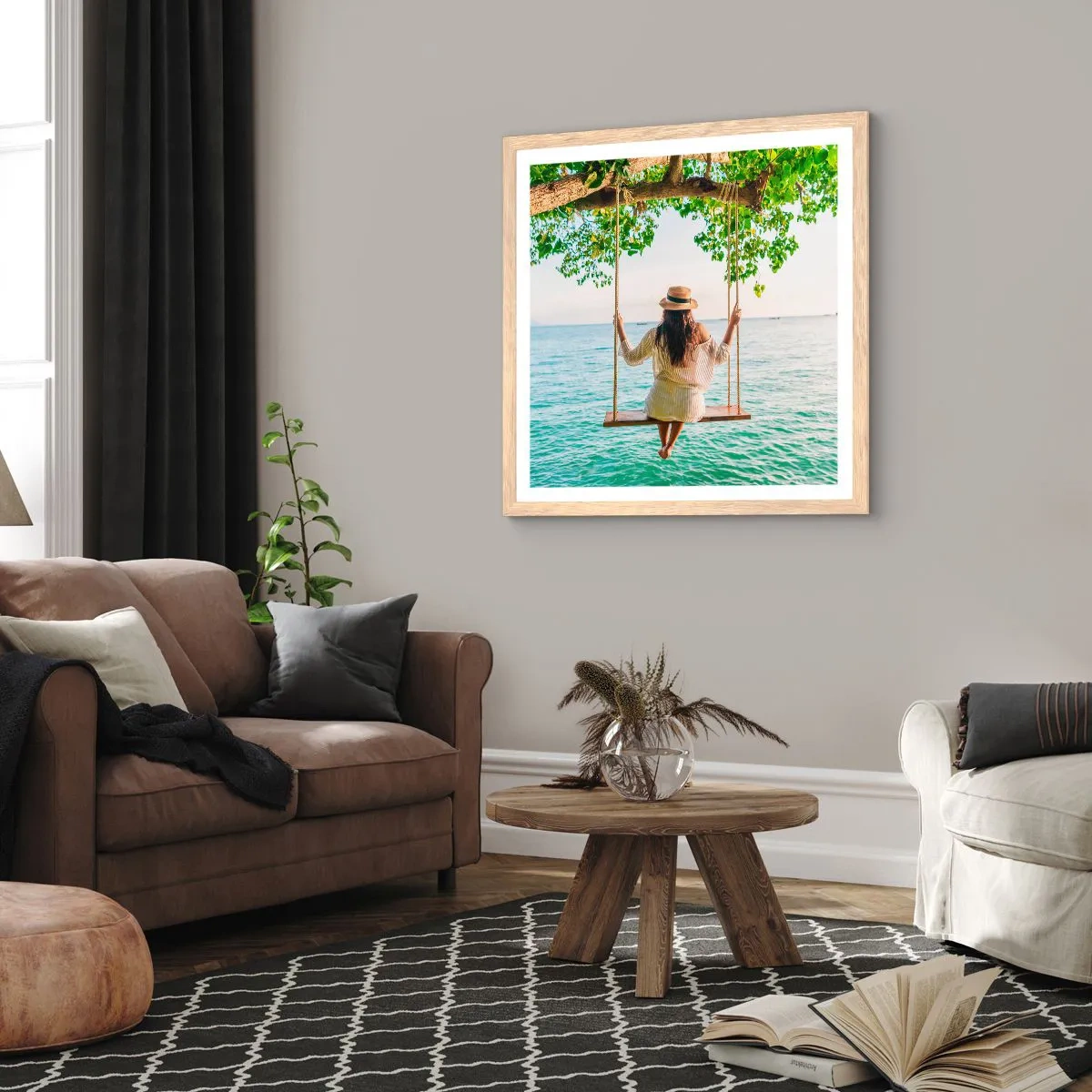 Plakat i ramme af lyst egetræ - Livet er smukt - 60x60 cm