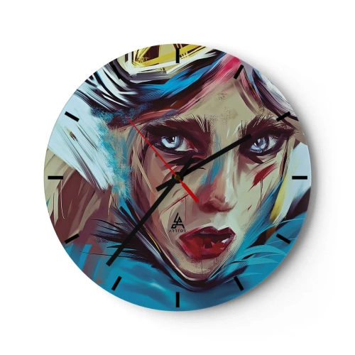 Vægur, Uret - Et udtryksfuldt portræt af en kvinde i intense farver - 30x30cm - Vejkriger - Moderne vægdekoration til stue, køkken og soveværelse ARTTOR