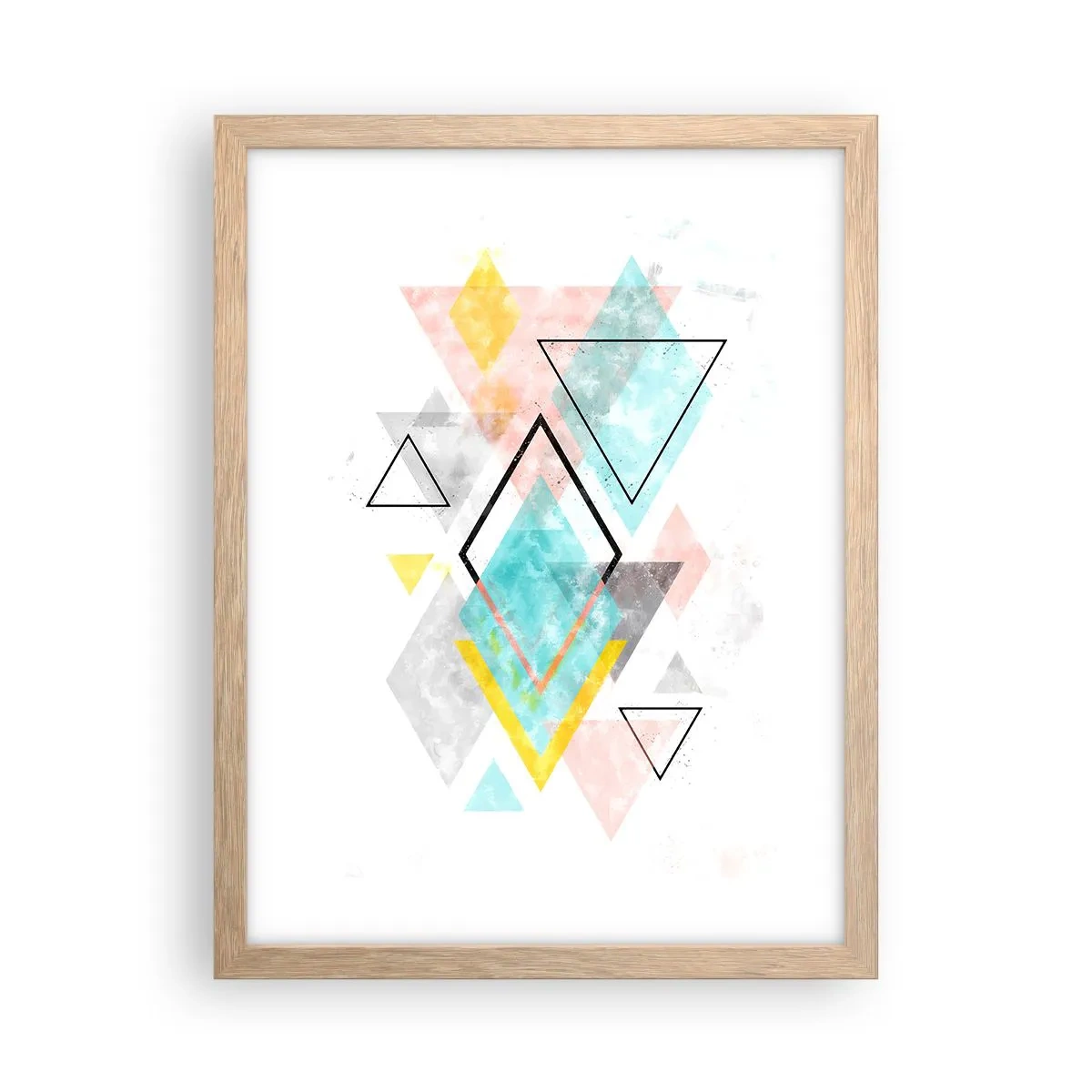 Plakat i ramme af lyst egetræ - Geometrisk leg - 30x40 cm