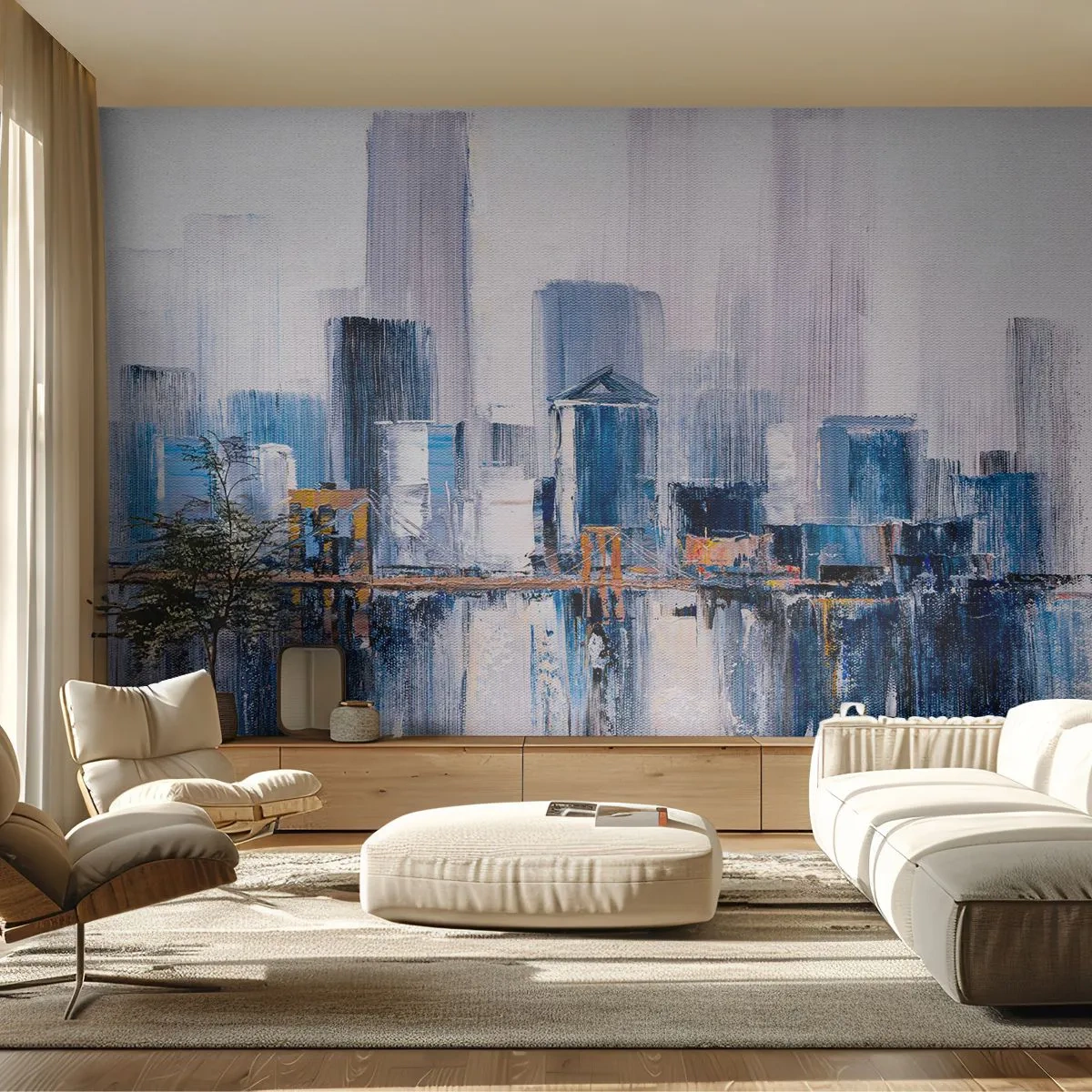 Fototapet Premium Sand - Indtryk fra New York - Bygninger, Stykke, Maleri - 250x175 cm
