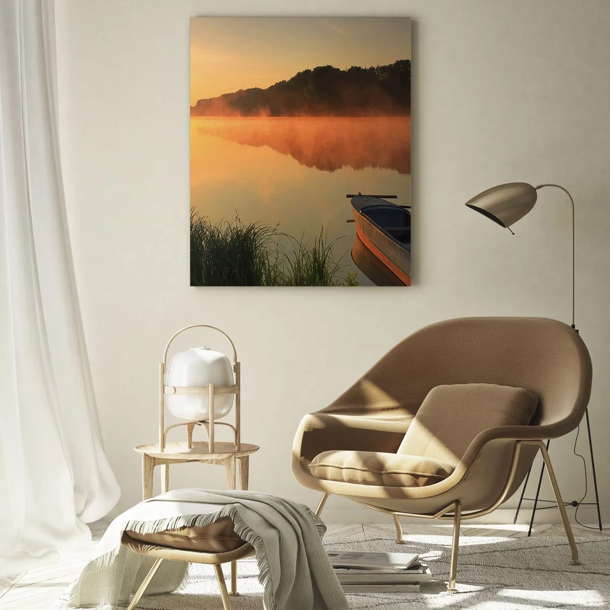 Billede på glas - Solopgang over vand som en spejlplade - 50x70 cm