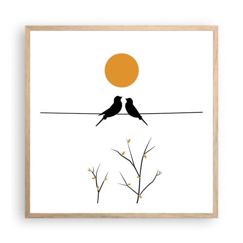 Plakat i ramme af lyst egetræ - Nattergal - 60x60 cm