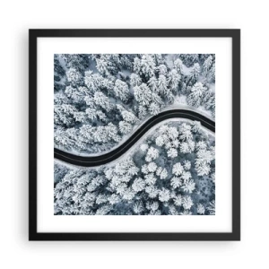 Plakat i sort ramme - Gennem en vinterskov - 40x40 cm