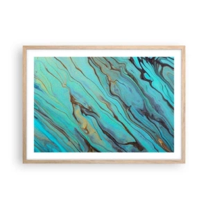 Plakat i ramme af lyst egetræ - Turkis tidevand - 70x50 cm