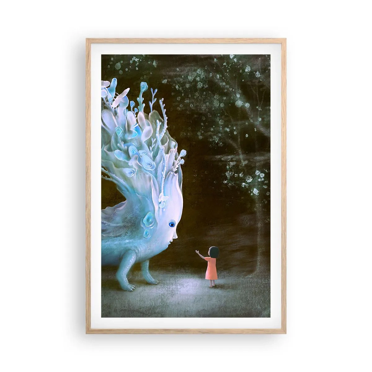 Plakat i ramme af lyst egetræ - Et fantastisk møde - 61x91 cm