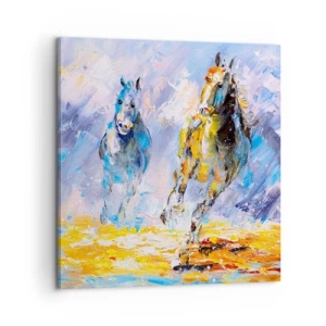 Lærredstryk - Billede på lærred - Galopperer gennem det blanke skær - 60x60 cm
