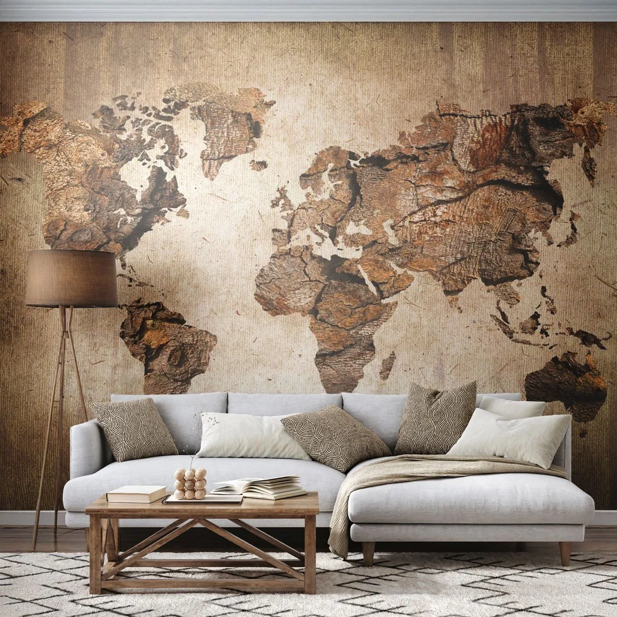 Fototapet Premium Sand - Opdagelse af verden - Verdenskort, Kontinenter, Rejser - 100x70 cm