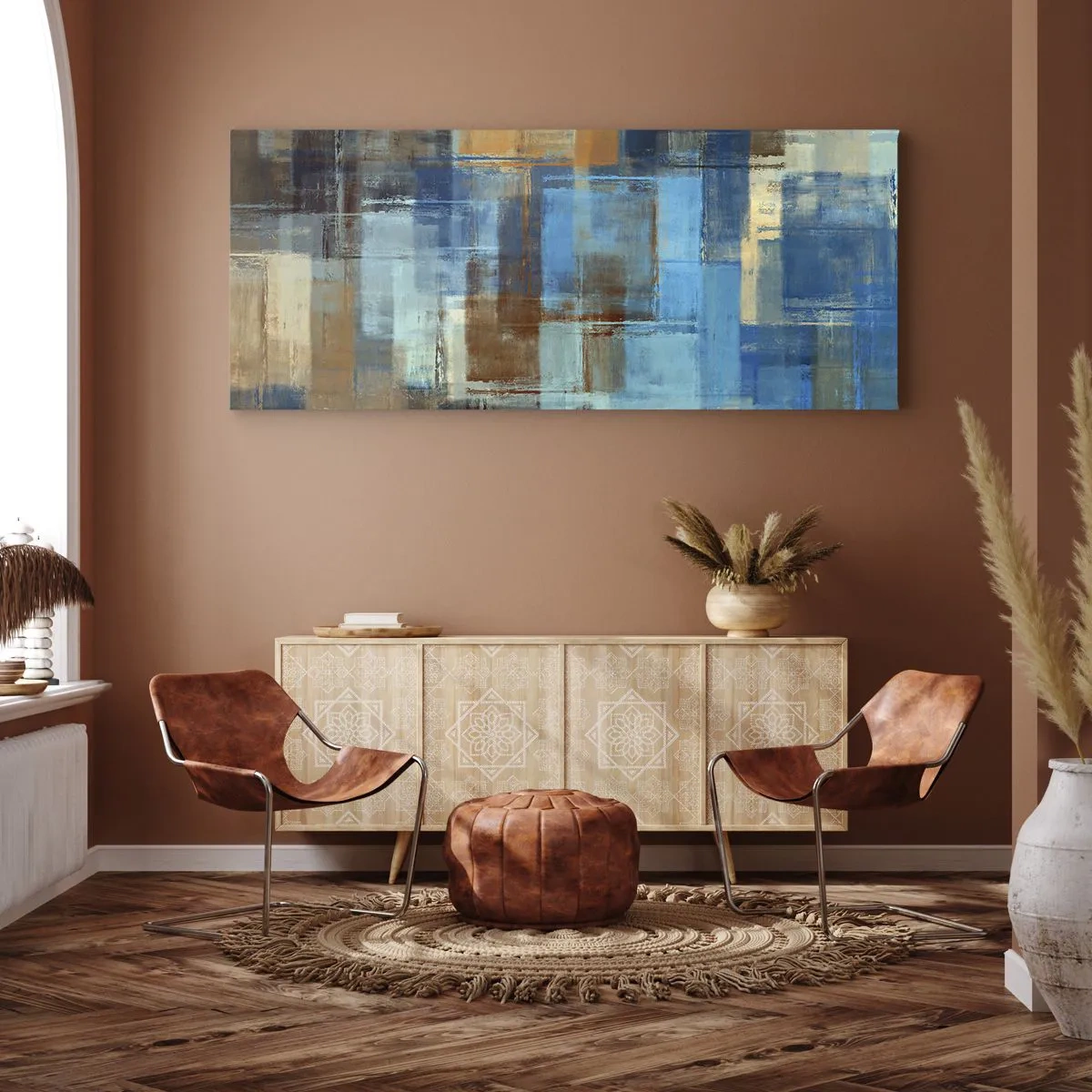 Lærredstryk - Billede på lærred - Gennem det blå slør - 100x40 cm