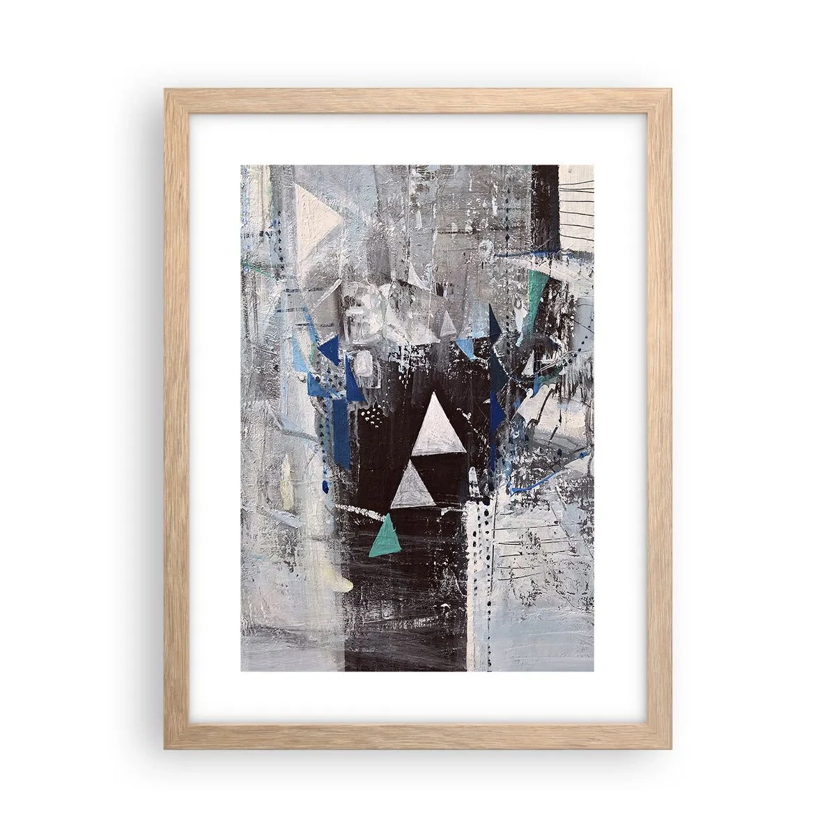 Plakat i ramme af lyst egetræ - Overordnet rækkefølge af trekanter - 30x40 cm